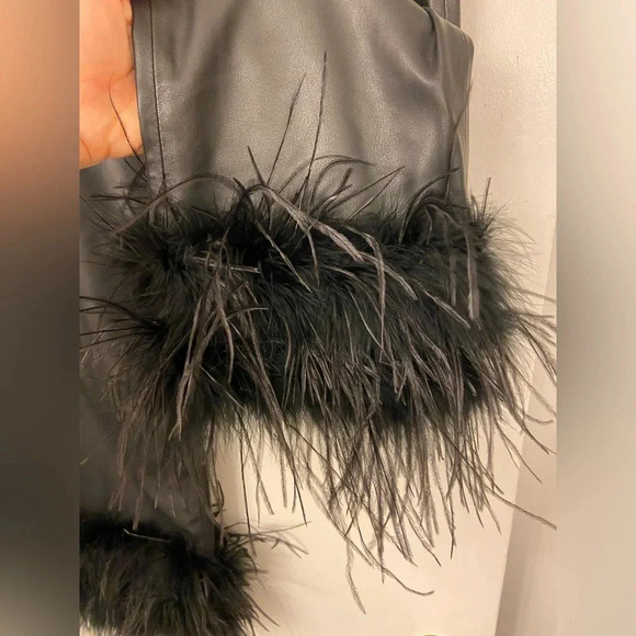 NWT LAMARQUE Pagetta Feather Trimmed Trousers Black Size Small - Picture 8 of 13